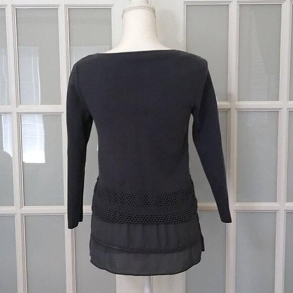 LOFT Gray Laser Cut Layered 3/4 Sleeve Cotton Sweater - Picture 6 of 11